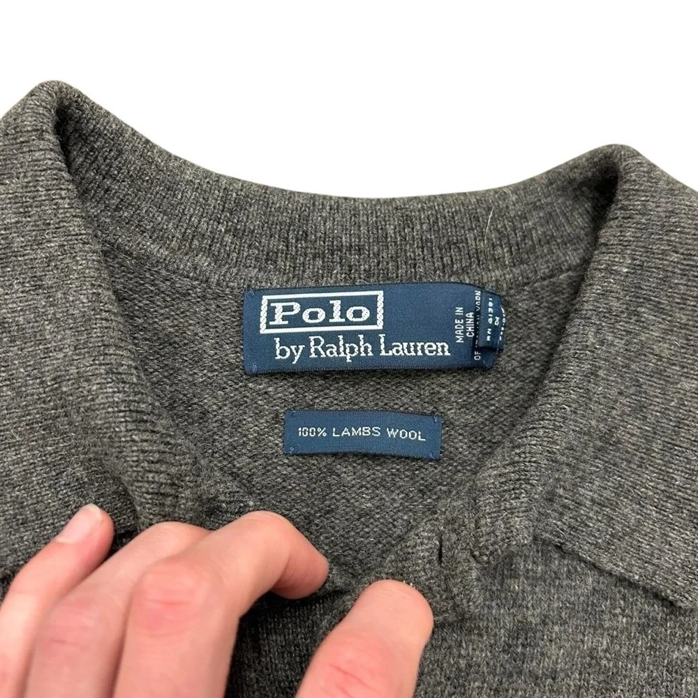 Vintage Polo Ralph Lauren Lambs Wool Knit Polo Pullover Sweater Men’s Large Gray